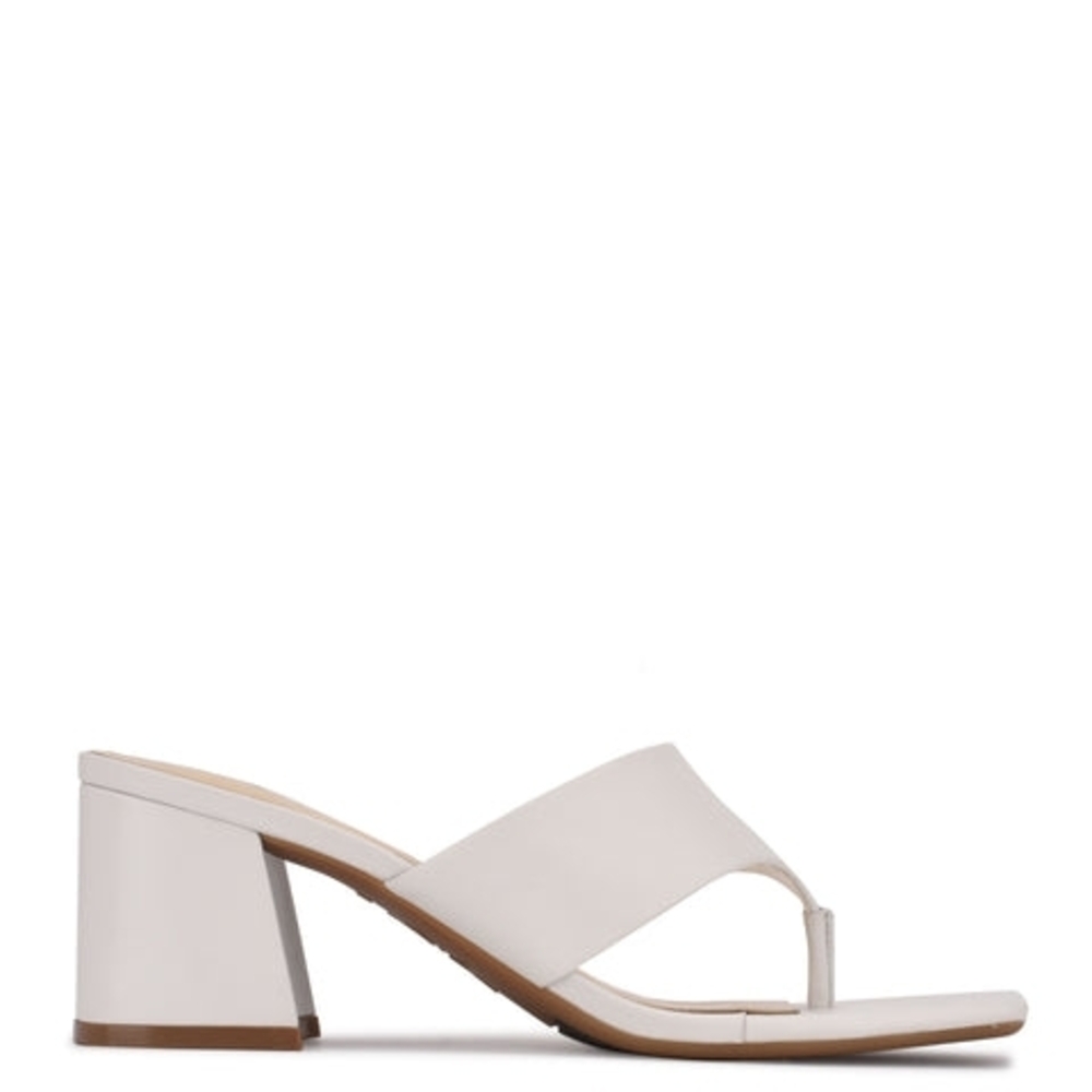 Nine West Gelina 9x9 White Leather Block Heel Sandals